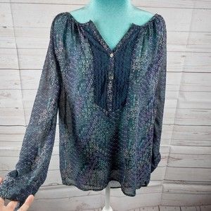 Vanity Dark Blue Tunic Long Sleeve Sheer Top Women's Size Medium